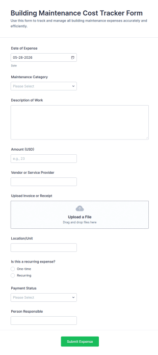Building Maintenance Cost Tracker Form Template