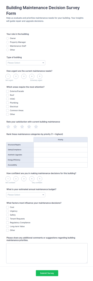 Building Maintenance Decision Survey Form Template