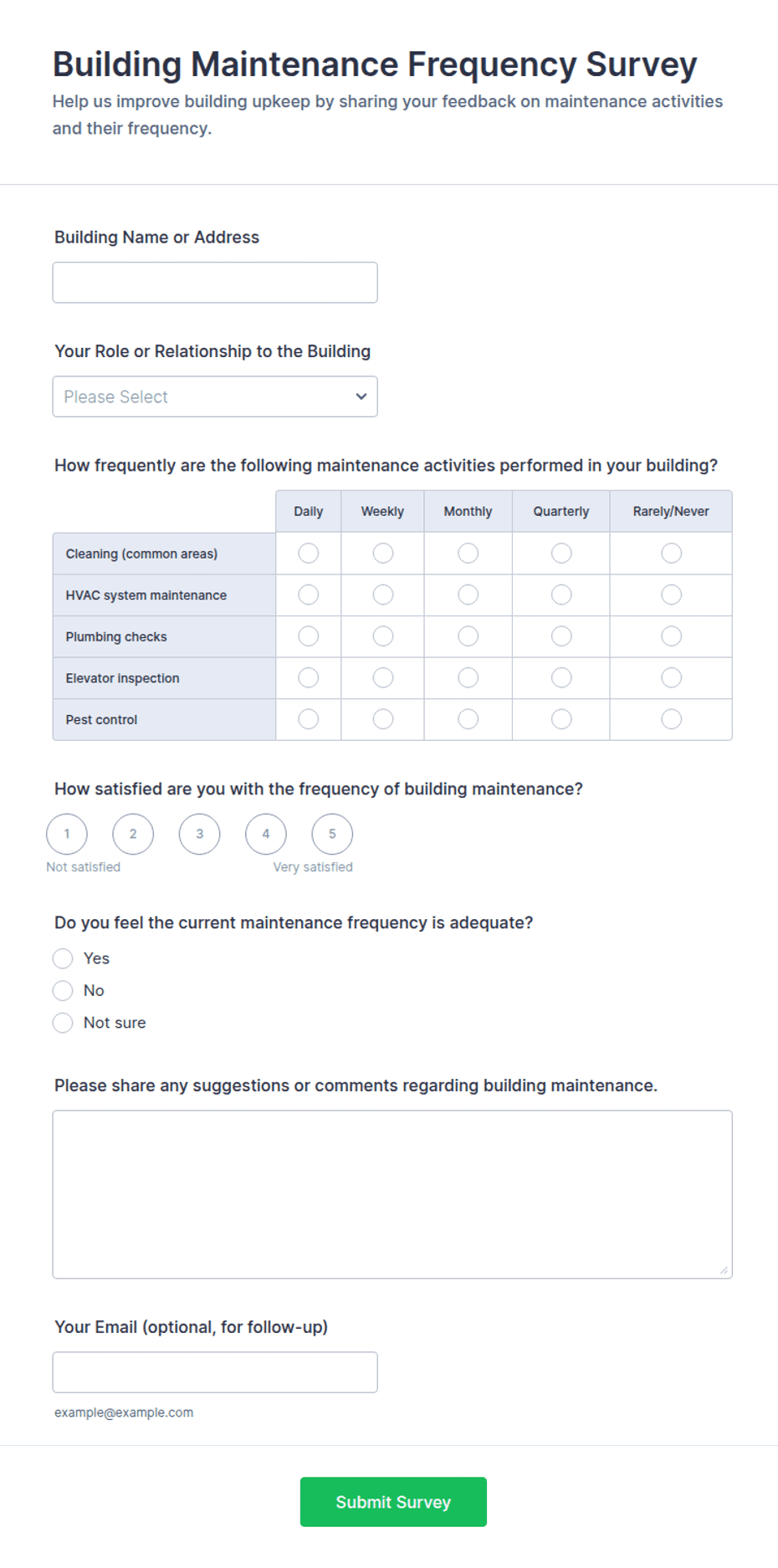 Building Maintenance Frequency Survey Form Template | Jotform