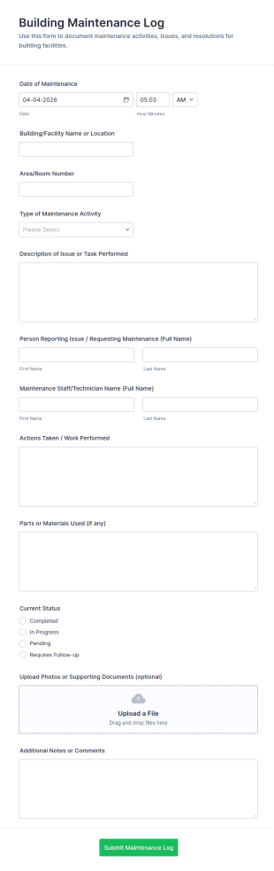 Building Maintenance Log Form Template