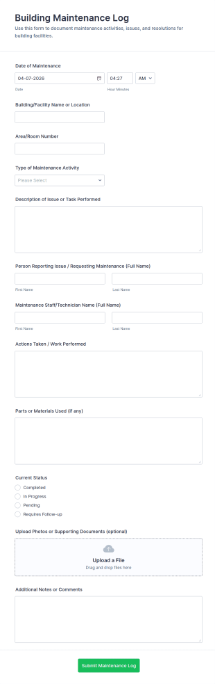 Building Maintenance Log Form Template