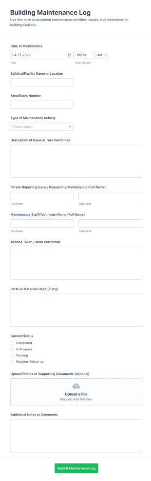 Building Maintenance Log Form Template