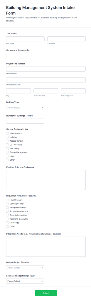 Building Management System Intake Form Template