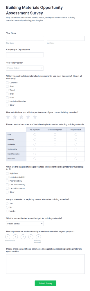 Building Materials Opportunity Assessment Survey Form Template