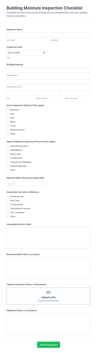 Building Moisture Inspection Checklist Form Template