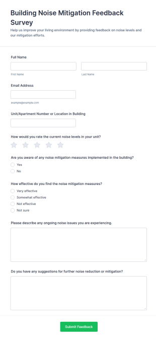 Building Noise Mitigation Feedback Survey Form Template
