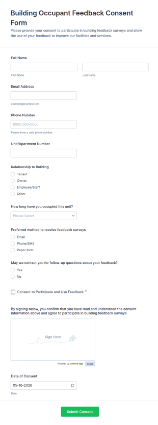Building Occupant Feedback Consent Form Template