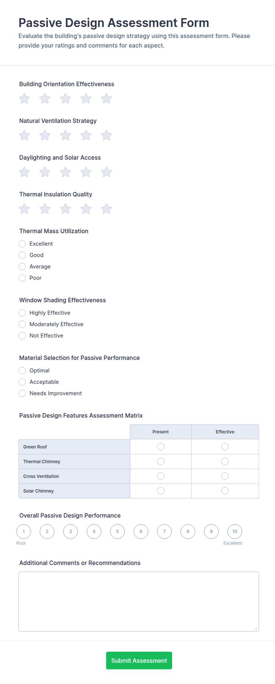 Building Passive Design Assessment Form Template | Jotform