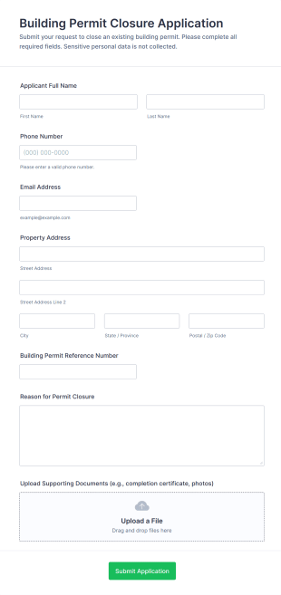 Building Permit Closure Application Form Template