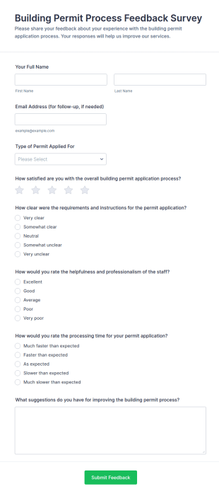 Building Permit Process Feedback Survey Form Template