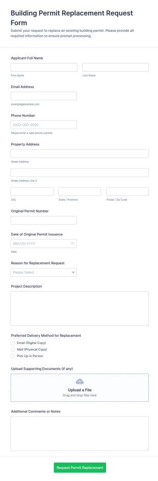 Building Permit Replacement Request Form Template