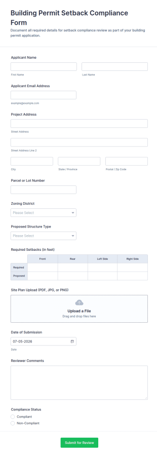 Building Permit Setback Compliance Form Template