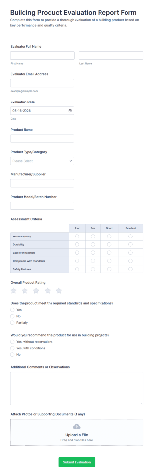 Building Product Evaluation Report Form Template