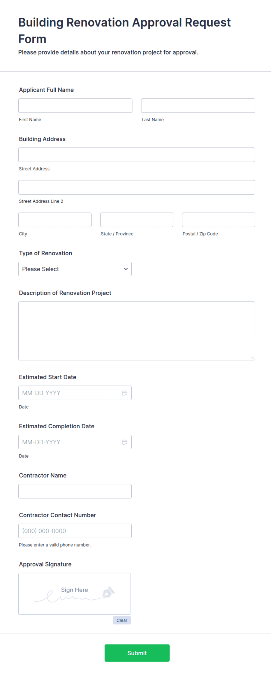 Build Request Form Building Renovation Approval Request Form Template | Jotform