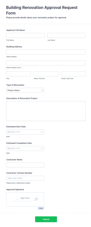 Building Renovation Approval Request Form Template