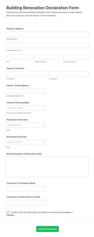 Building Renovation Declaration Form Template