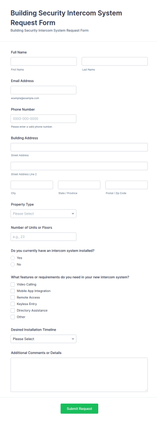 Building Security Intercom System Request Form Template