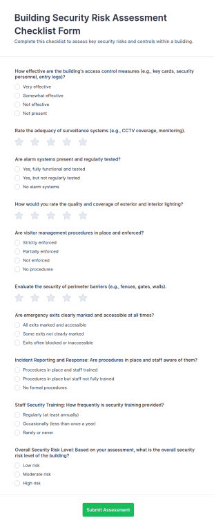 Building Security Risk Assessment Checklist Form Template
