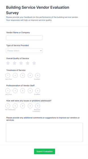 Building Service Vendor Evaluation Survey Form Template