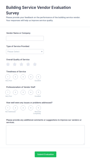 Building Service Vendor Evaluation Survey Form Template
