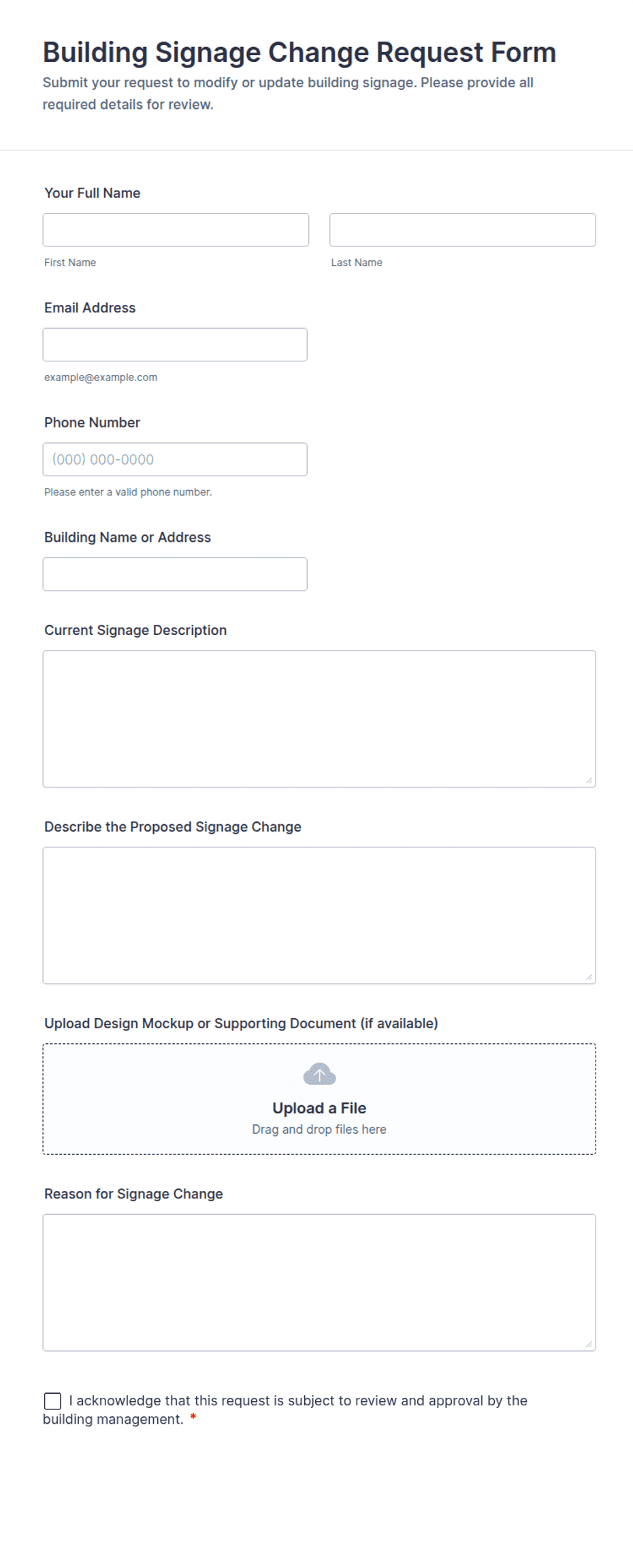 Building Signage Change Request Form Template | Jotform
