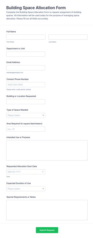 Building Space Allocation Form Template