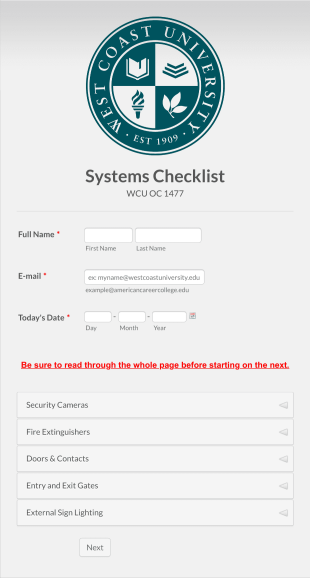 Building Systems Checklist Form Template