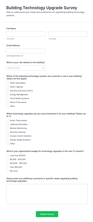 Building Technology Upgrade Survey Form Template