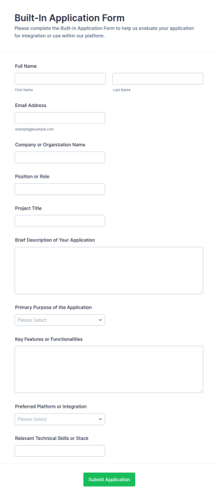 Built In Application Form Template