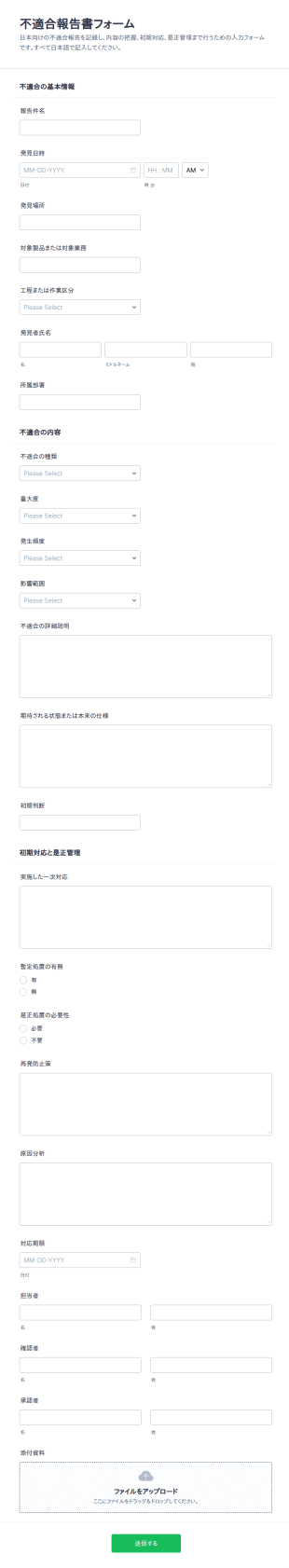 不適合報告書 チェックリスト