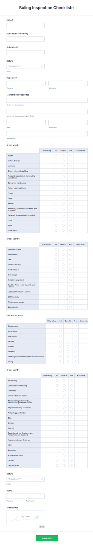 Buling Inspection Checkliste