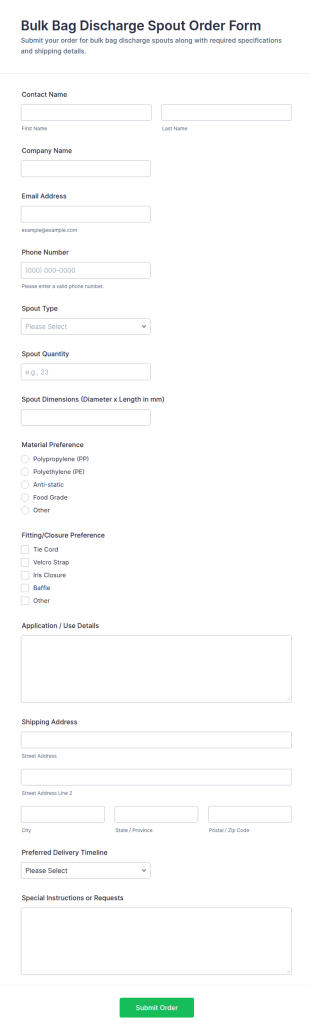 Bulk Bag Discharge Spout Order Form Template