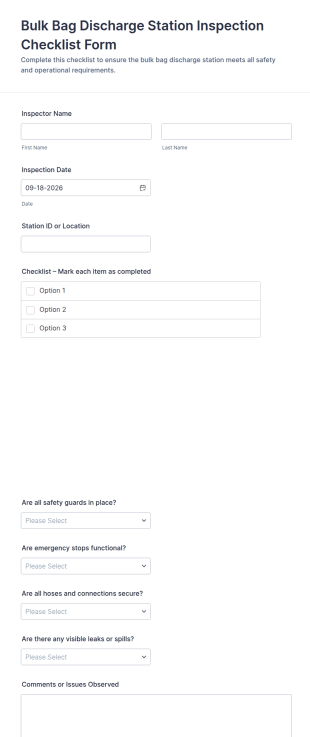 Bulk Bag Discharge Station Inspection Checklist Form Template