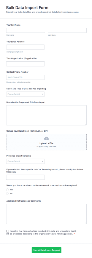 Bulk Data Import Form Template