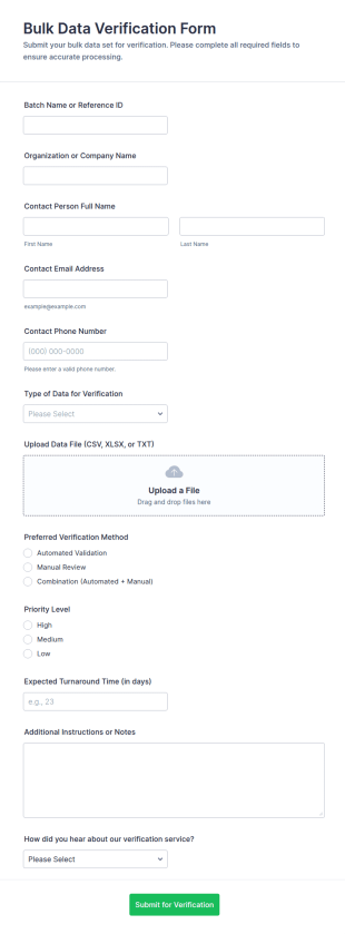 Bulk Data Verification Form Template