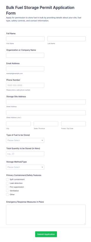 Bulk Fuel Storage Permit Application Form Template