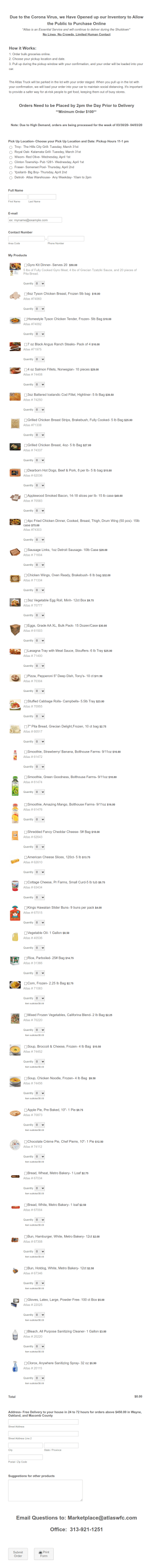 Bulk Grocery Order Form Template