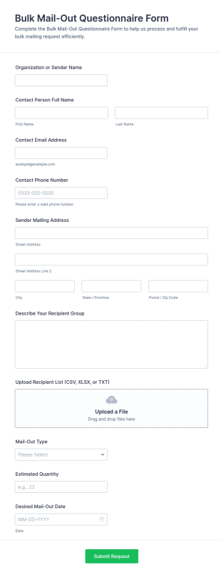 Bulk Mail Out Questionnaire Form Template