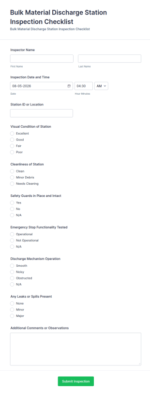 Bulk Material Discharge Station Inspection Form Template