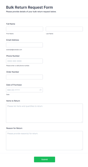 Bulk Return Request Form Template
