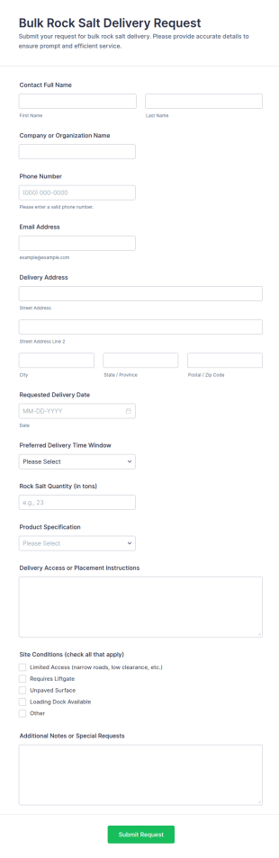 Bulk Rock Salt Delivery Request Form Template