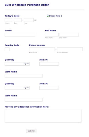 Wholesale Purchase Order Form Template