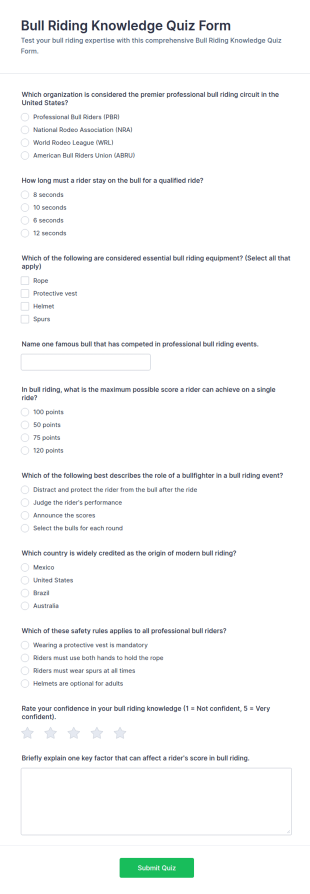 Bull Riding Knowledge Quiz Form Template