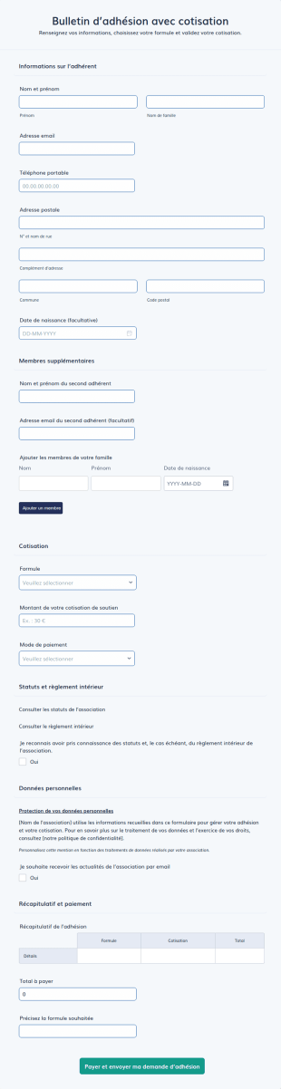 Bulletin D’adhésion Avec Cotisation