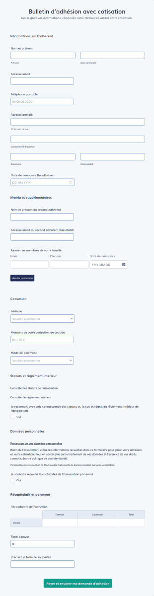 Bulletin D’adhésion Avec Cotisation