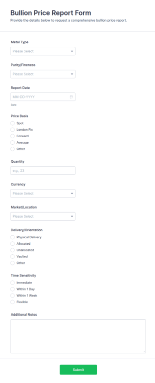 Bullion Price Report Form Template
