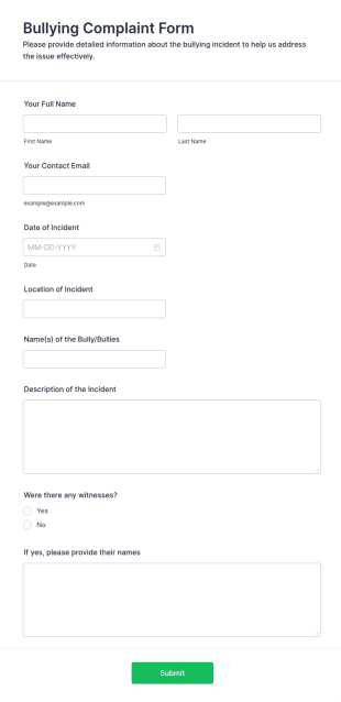 Bullying Complaint Form Template