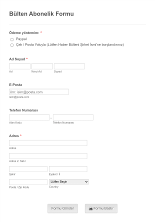 Bülten Abonelik Form Template