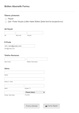 Bülten Abonelik Form Şablonu