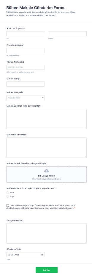 Bülten Makale Gönderim Form Şablonu